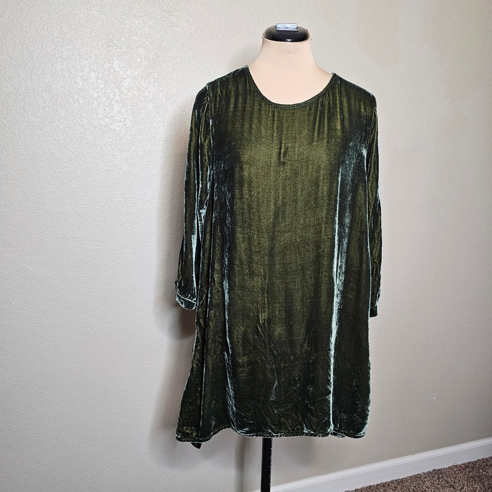 Cut Loose Womens Olive Green Silk Blend Velvet Tunic Top Size Small